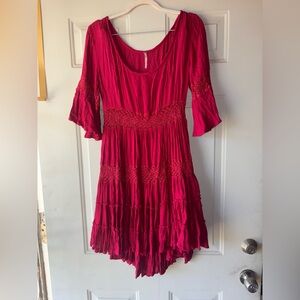 Free People burgundy tiered ruffle dress size S
